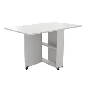Donext White Foldable Dining Table with 6 Wheels & 2-Layer Storage Shelf Space Saving Design 47.2x23.6x30.3 inch