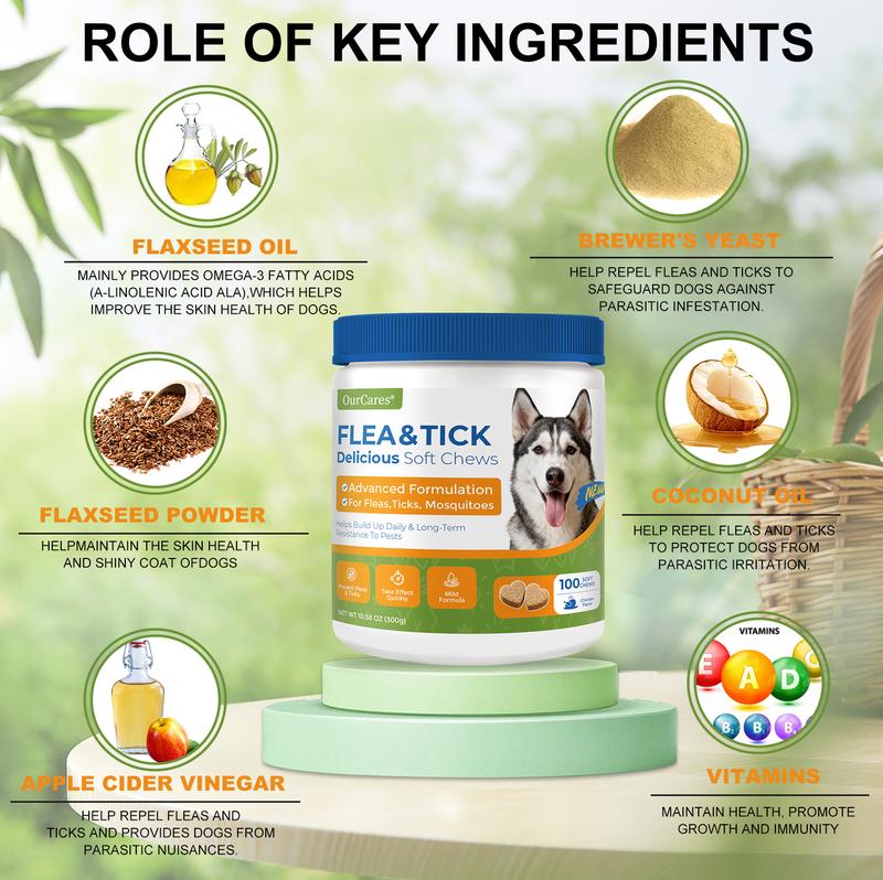 OurCares Generation 2 Insect Bites Prevention for Dogs - 120 Soft Chews Natural Oral Supplement for All Dogs Supports Healthy Skin & Coat Chicken Flavor Pet Daily Chewable