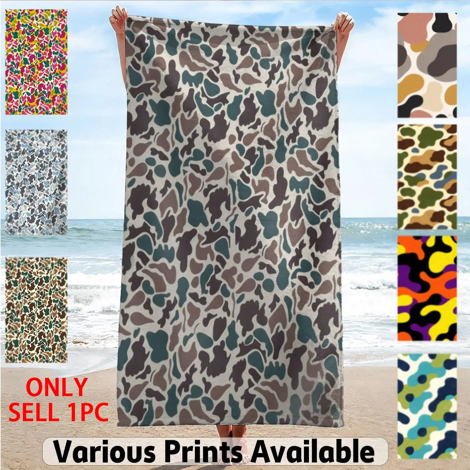 Camouflage Beach Towel, Soft Absorbent Skin-Friendly, Military Style Pattern, Durable and Wear-Resistant, Suitable for Outdoor Enthusiasts