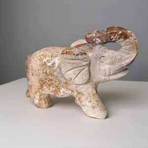 Ocean Jasper Lucky Trunk Elephant - Handcrafted Stone Figurine for Home Decor and Lucky Charm crystal collector