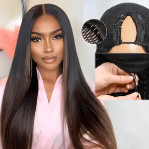 Nadula Lifesaver V Part Yaki Straight Chestnut Brown Ombre Color Lightweight Glueless Human Hair V Part Wig Super Natural No Stocking Cap TikTokShopStockUp
