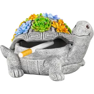 Ashtray, Outdoor Ashtray with Lid Smokeless Waterproof Ash Tray with Cute Turtle Decor, Resin Ashtrays for Cigarettes Home Office, Porch Patio Decorations Indoor