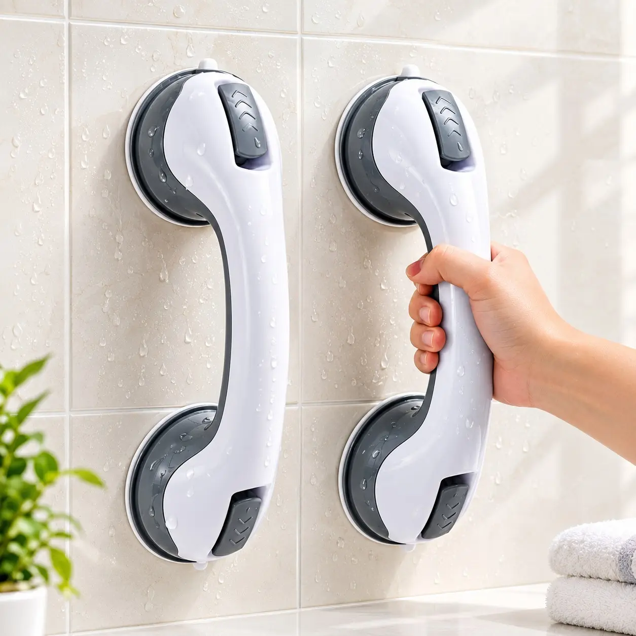 2 Pack Grab Bars for Bathtubs & Showers – Heavy Duty Bathroom Safety Handles for Seniors, Elderly, Handicap & Disabled, Strong Suction Shower Support Rails