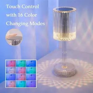 16-Color Elegant Crystal Rose Line Desk Lamp Touch-Control Charging Ambient Light Modern Minimalist Bedside Lamp Valentine's Day & Christmas Decorative Lighting Portable Night Light Bedroom & Dining Room Lighting Dimmable