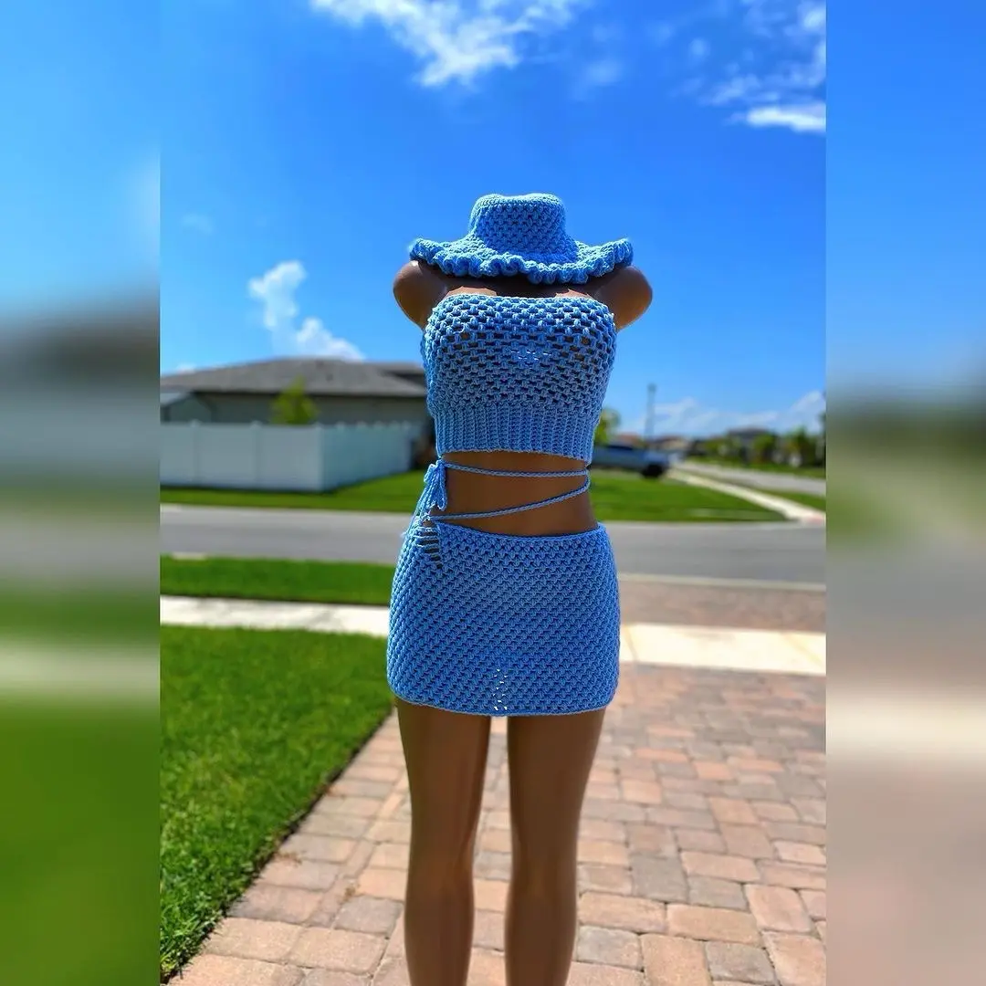 Crochet set top, bottom and the hat Skirt Womenswear Suits Medium Fashion Comfort crochet clothing crochet hat