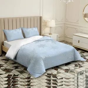 3PCS Duvet Cover Set, 1 Duvet+2 Pillowcases(Without filler), Snowflake Winter Ice Crystal Frozen Cool theme, Christmas bedding set, Holiday Bedroom Set Suitable for decoration Bedroom, Guest Room, Hotel, Cabin