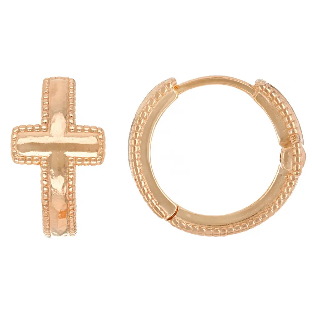 JTV 14K Rose Gold Over Sterling Silver Cross Huggie Earrings