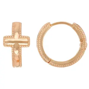 JTV 14K Rose Gold Over Sterling Silver Cross Huggie Earrings