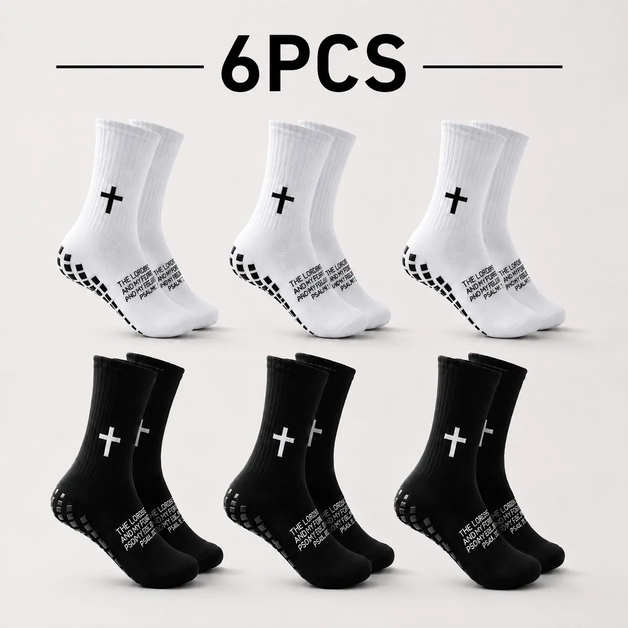 6 Pairs Bible Verse Cross Sock Cross Grip Soccer Socks Anti-Slip Grip Socks with Rubber Dots Religious Design Grip Socks Christian Gift for Youth Men Sport Basketball Football Tennis Gym Comfortable Fit Tubesocks,Sports socks,yoga socks,Pilates socks
