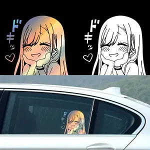 A Cute Anime Girl Car Sticker, Cartoon Style Vinyl Sticker, Suitable for Car Windows and Bumpers, Single Piece Left Self-adhesive Sticker, Suitable for Glass, Metal and Ceramic, Smooth Surface Treatment, Decorative Car Parts, Universal Car Sticker