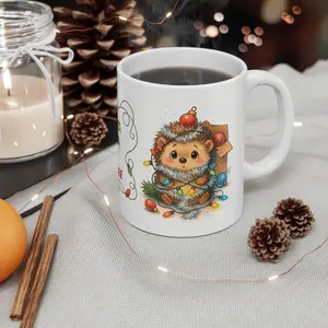 Wrapped, Tangled, Still Adorable Hedgehog Mug – Cute Christmas Coffee Cup