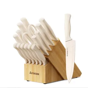 Astercook Knife Set, 17 Pieces Kitchen Knife Sets with Anti-Rust Coating & Built-in Sharpener, High Carbon German Stainless Steel Knives Block Sets, Dishwasher Safe, Perfect Holiday Gifts for Kitchen