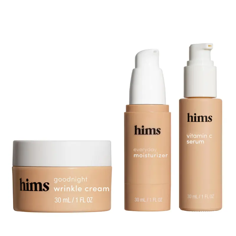Hims Men's Skincare Multi-Pack Bundle - Gentle Hydrating Goodnight Wrinkle Cream, Everyday Moisturizer, Vitamin C Serum with Shea & Hyaluronic Acid