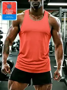Men's Minimalist Ice Silk Cooling Gym Tank Top, Breathable Moisture-Wicking Quick-Dry Athletic Stringer, Lightweight Muscle-Fit Workout Top, Sleeveless Sports Vest, Ideal for Gym, Outdoor Running & Summer Street Style, Sleeveless Gym Tops