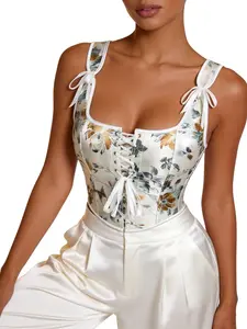 Shapewear Corset Bralette Tank Top, Floral Cross-Strap Design, Perfect for & Outerwear, Women's Undergarment, Comfortable & Stylish