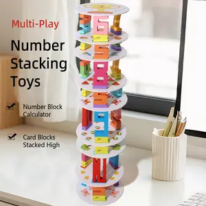 Montessori Math Learning Stacking Blocks Set, Number Counting Blocks, Steam Early Education Toy, Hand-Eye Coordination Training, Wooden Large Grain Numbers