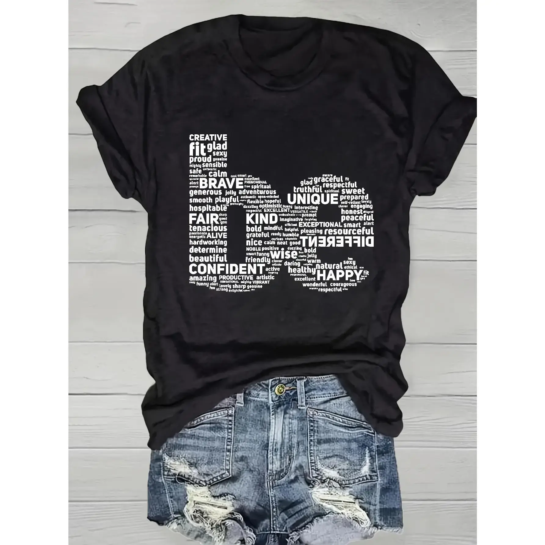 Word Art Positive Affirmation Graphic T Shirt Unique Personality Text Collage Print Short Sleeve T Shirt Soft Comfort Loose T Shirt Suitable For Men Everyday Casual Streetwear