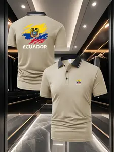 Sophisticated Men's Ecuador Flag Theme Geometric Fitted Polo Shirt - Front & Back Dual Print Soft & Breathable Top Perfect for Sports Fitness & Daily Casual Wear