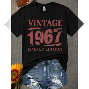 Retro Style, Women'S Printed Cotton T-Shirt, Casual Short-Sleeved Round Neck Top Spring And Summer, Women'S Clothing, Letter Pattern Printing