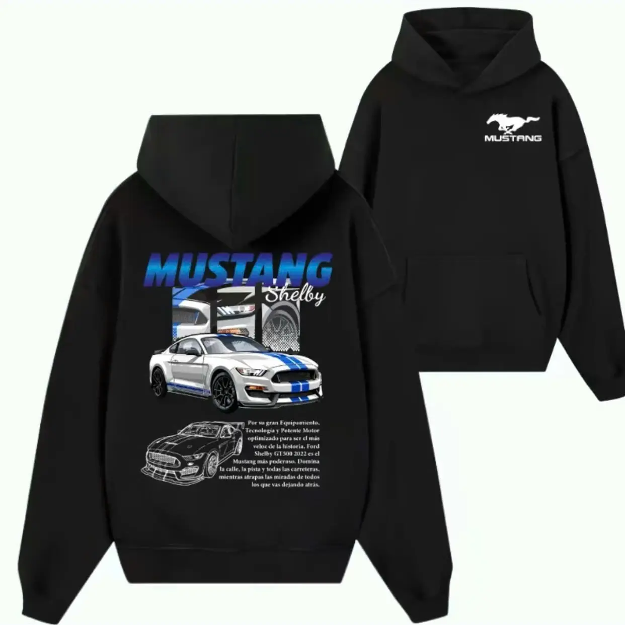 Ford Mustang Shelby Hoodie, Vintage Muscle Car Racing Pullover, Sport Car Streetwear For Auto Lovers