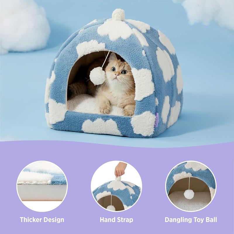 LESURE Cute Cat Beds for Indoor Cats - 2 in 1 Cat Cave Bed with Removable Washable Cushioned Pillow, Cozy Cat Tent House Design Pet Supplies Portable Blanket LESURE Cute Cat Beds for Indoor Cats - 2 in 1 Cat Cave Bed with Removable Washable Cushioned Pillow, Cozy Cat Tent House Design Pet Supplies Portable Blanket