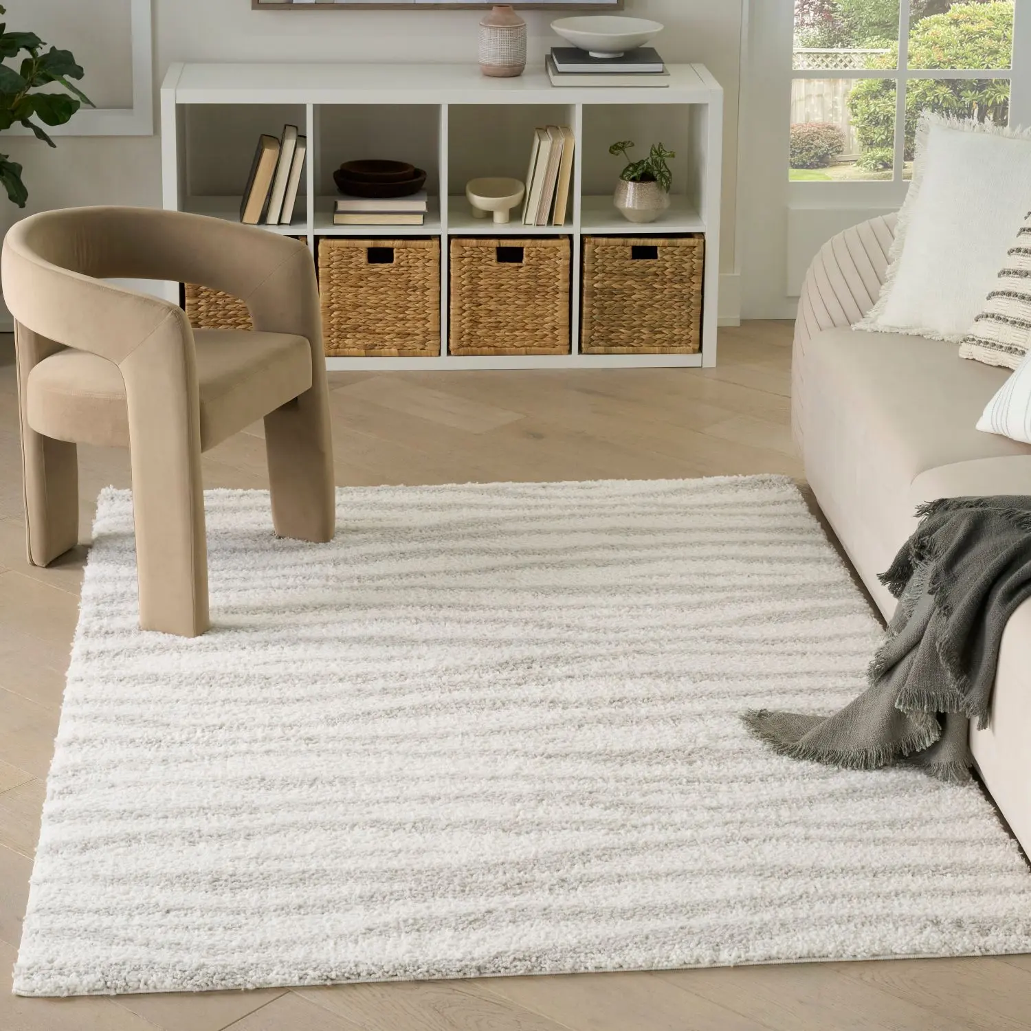 Nourison Modern Shag Striped Plush Fluffy Indoor Area Rug, Ideal for Living Room Use, Fluffy Area Rug, Rugs For Living Room