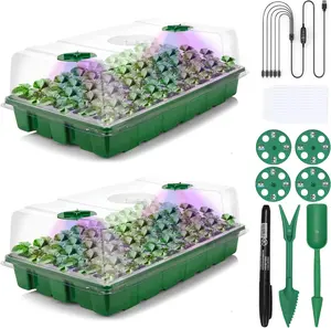 Seed Starter Tray Kit Mini Greenhouse with Grow Light Humidity Dome Adjustable Brightness Timing Controller Seedling Starter Trays for Seed Staring