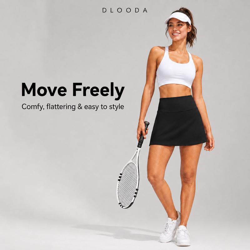 DLOODA Women's High-Waist High-Stretch Synthetic Fitted Above-the-Knee Skirted Shorts, Tennis Attire Activewear with Pocket Bottoms for Summer Golf Workouts