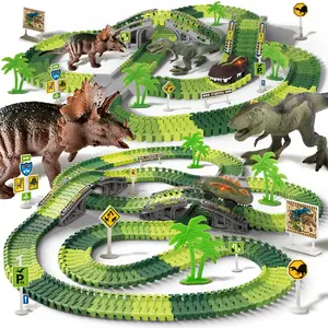 Dinosaur Toys Set Create A Dinosaur World Road Race Flexible Track Playset 2 Cool Dinosaur Cars for 3 4 5 6 Year Old Boys Girls Best Gift