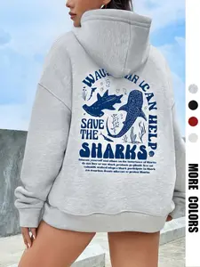 Women's Autumn And Winter Whale Shark Pattern Print Hooded Long Sleeve Simple Casual Daily Hoodie Top
