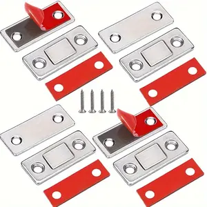 Magnetic Cabinet Locks Set, Ultra-Thin Magnetic Door Latch for Kitchen Cabinets Drawers, Strong Adhesive Magnet Clips, 4-16 Pieces