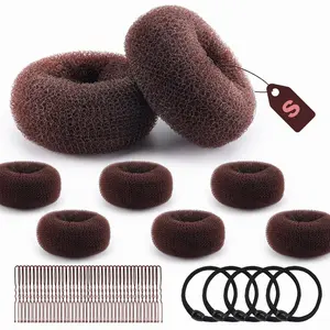 6Pcs Bun Makers for Kids, Hair Accessories for Girls, Donut Hair Ties Elastics Pins Kit, Ballet Bridal Accessories Gifts (Size S/2.36 In, Brown)