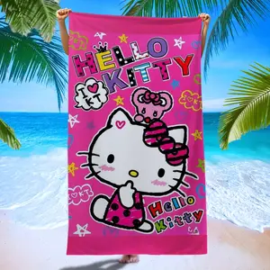 Hello Kitty Bright Beach Towel, Graffiti Cartoon Print Quick-Dry Bath Towel, Reusable Home Shower Outdoor Vacation Portable Towel