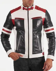Mens Multi Color Biker Leather Jacket