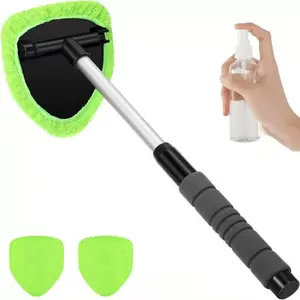Windshield Cleaner Tool with Extendable Handle Auto Glass Wiper Kit 3 Reusable Microfiber Pads for Car Interior & Exterior GreenWand Cloth Pads Essential Car Cleaning Brushes