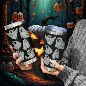 20oz Stainless Steel Travel Mug with Lid, Halloween Ghost Design, Perfect Gift for Men & Women, Durable Cold Hot Drinks Cup