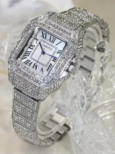 Women's Elegant Rhinestone Decorated Quartz Watch, Fashionable Square Dial Watch for Women & Girls, Trendy All-match & Exquisite Watch for Birthday Gift with Box, Rhinestone Watches