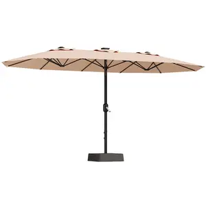 15FT Extra Large Double-Sided Patio Umbrella with Heavy Duty Base – Outdoor Rectangle Market Sunshade – UV-Resistant, Waterproof Polyester Canopy, Powder-Coated Steel Pole – Lawn, Garden, Deck, Pool, Backyard
