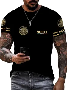 Men's Casual Street Fashion Full-Print Digital Print Animal Geometric Ethnic Striped Print Short Sleeve Round Neck Fitted T-Shirt, Summer Outdoor Leisure Men's Clothing Tops Menswear