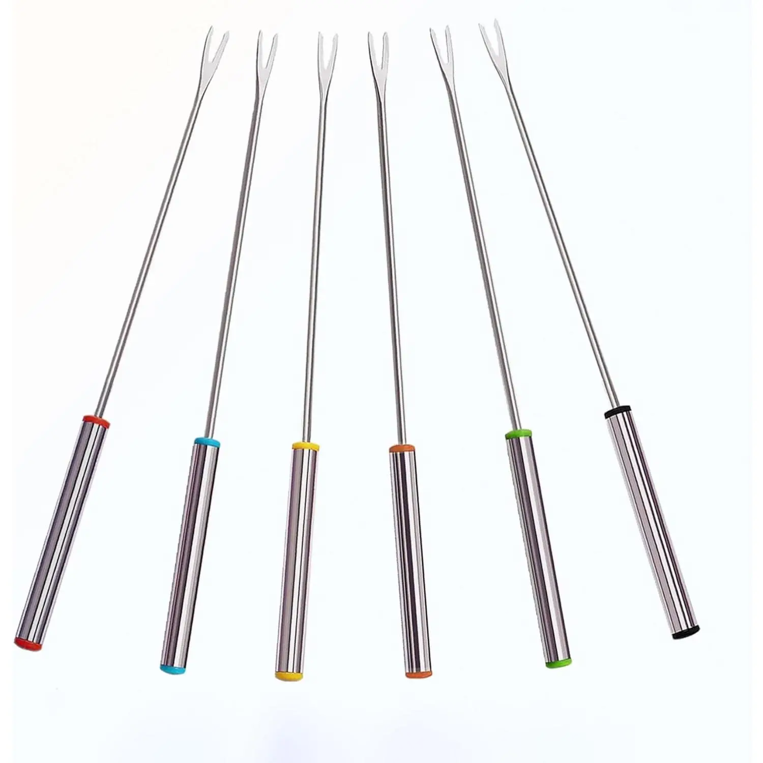 6-Piece Stainless Steel Fondue Utensil Set with Assorted Color Chocolate Dipping Forks and Heat-Resistant Handles