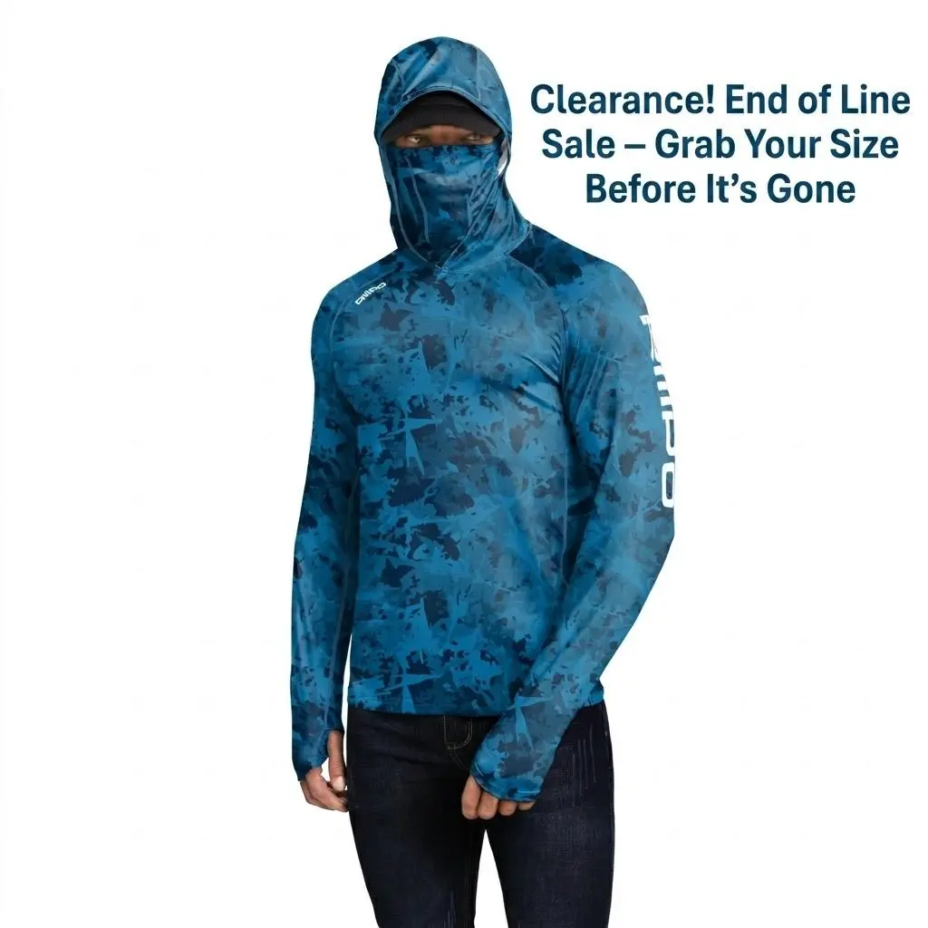 【RODEEL】R10 Sun Hoodie Shirts w/  Mask Neck Gaiter Thumbhole Men UPF 100+ Sun Protection Long Sleeve Lightweight Quick Dry Moisture Wicking Breathable Athletic Activewear for Outdoor Fishing Boating Roofing SummerWins
