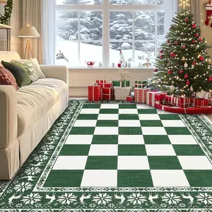 Green x12 Runner Rug,Checkered Christmas Rugs for Holiday Decor,Non Slip Low Pile Washable Rug for Kitchen,Entryway,Living Room,Bedroom