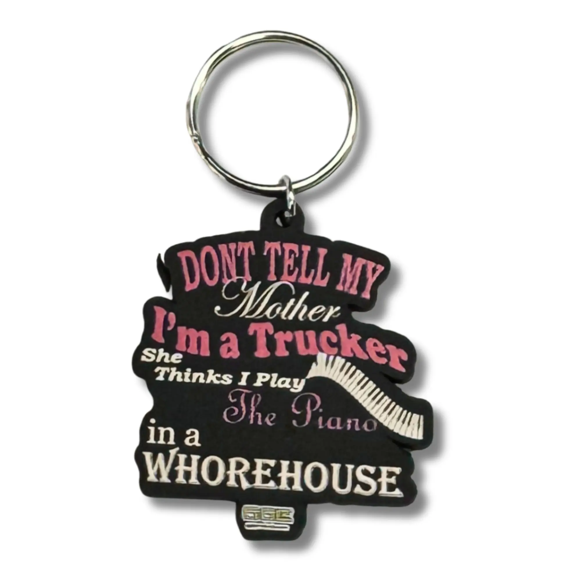 Funny Trucker Keychain with "Don't Tell My Mother..." Quote, Novelty Gag Gift Accessory with Raised Lettering for Keys or Bags, Keychain Accessory
