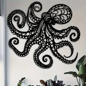 1 large metal octopus wall decoration sculpture - Victorian Gothic style decoration, laser cut tentacle design, black nautical bathroom decoration, Halloween ornament - living room, office, housewarming gift, exquisite hanging ornament