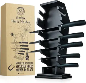Coffin knife holder has 14 Magnets for 7 knives- Gothic Kitchen Decor and Goth Kitchen Accessories, Gothic Knife Holder, Halloween Knife Holder for Goth Kitchen, Littlesy （Without Knives） Kitchen Knives Storage
