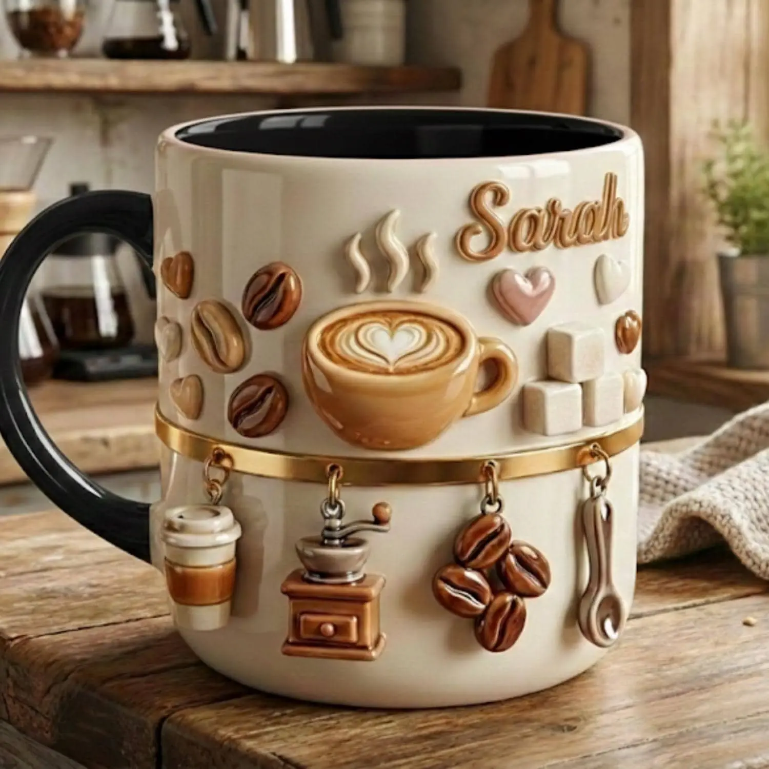 Personalized Coffee Mug, Custom Name Latte Art Mug, Coffee Lover Gift, Cute Cafe Aesthetic Coffee Cup
