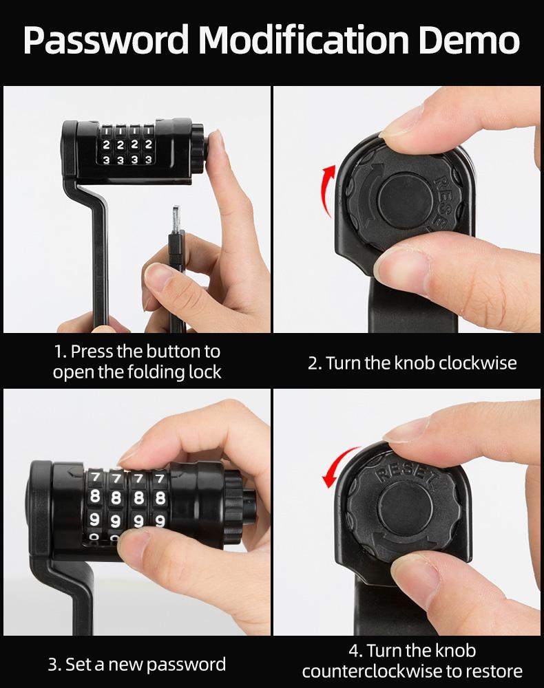 ROCKBROS Folding Bike Lock Combination Bike Lock with Mount Electric Bike Lock Heavy Duty Anti Theft Bicycle Locks with Mounting Bracket 4-Digit Foldable Bike Lock