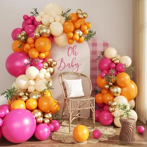 Pink and Orange Balloon Arch Kit Tropical Luau Balloon Garland with Orange Hot Pink Gold Ivory White Balloons for Hawaiian Beach Theme Baby Shower Bridal Shower Birthday Party Decorations