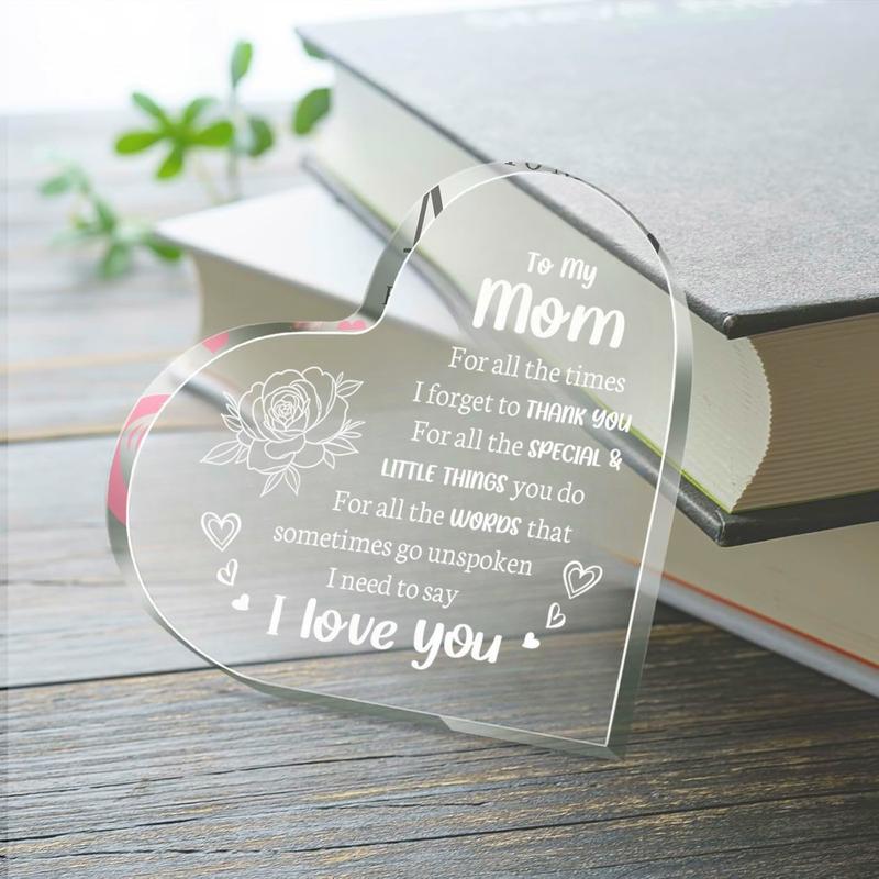 Heart Shaped Acrylic Decoration Block, Flower & Letter Pattern Decorative Ornament, Inspirational Creative Gift for Mom, Delicate mom birthday gift,Gift idea,Funny home decor