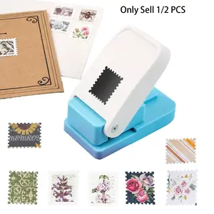 1/2 Set Rectangular Postage Stamp Punch 1X 0.8 Inch, Scalloped Rectangle Lever Action Craft Punch for Paper Crafting Scrapbooking DIY Card Making Arts Crafts Supplies